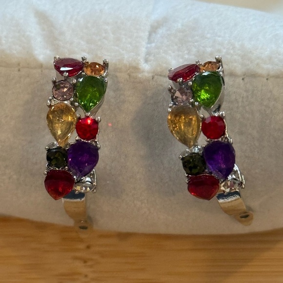 Multicolor CZ Pierced Hoop Earrings – Brand New - Picture 4 of 10